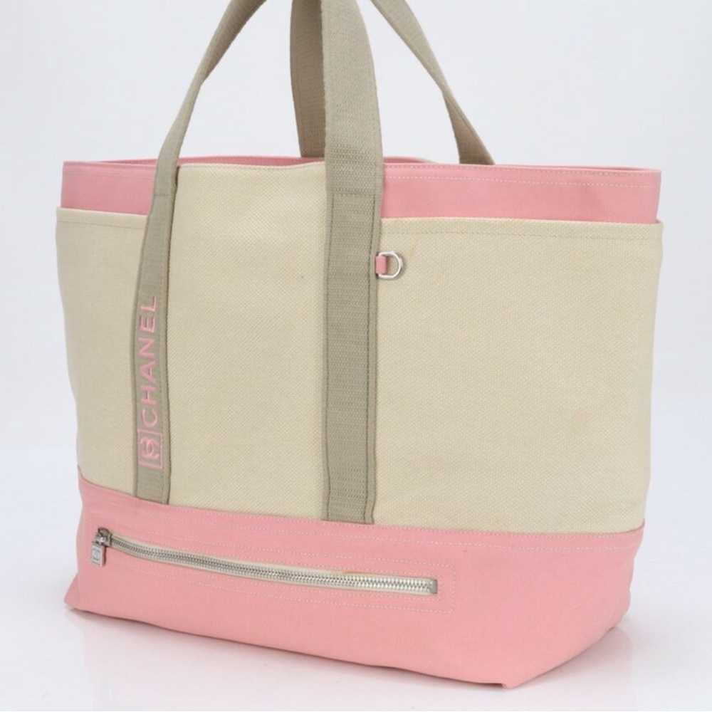 Chanel Pink and Cream Canvas Tote